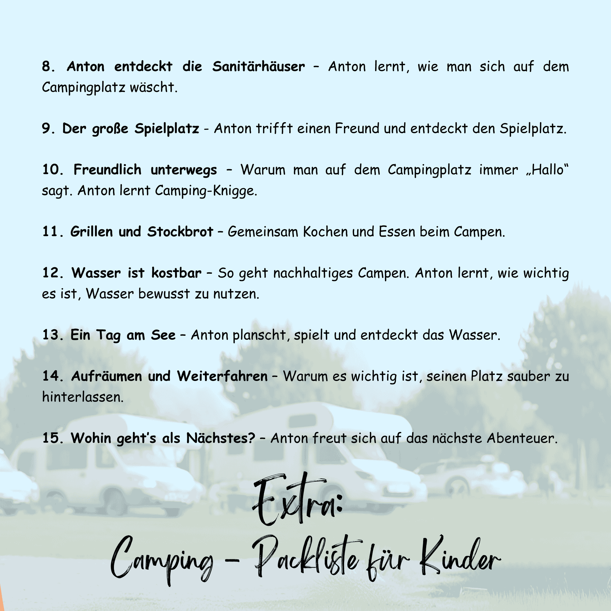 Inhaltsverzeichnis - Kinderbuch Camping - Anton